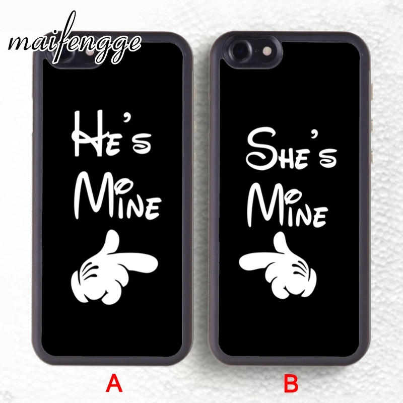 

maifengge 2pcs/lot she is mine love pair best friends silicone mobile phone cases for iPhone x 5s 6 6s plus 7 7plus 8 8plus case