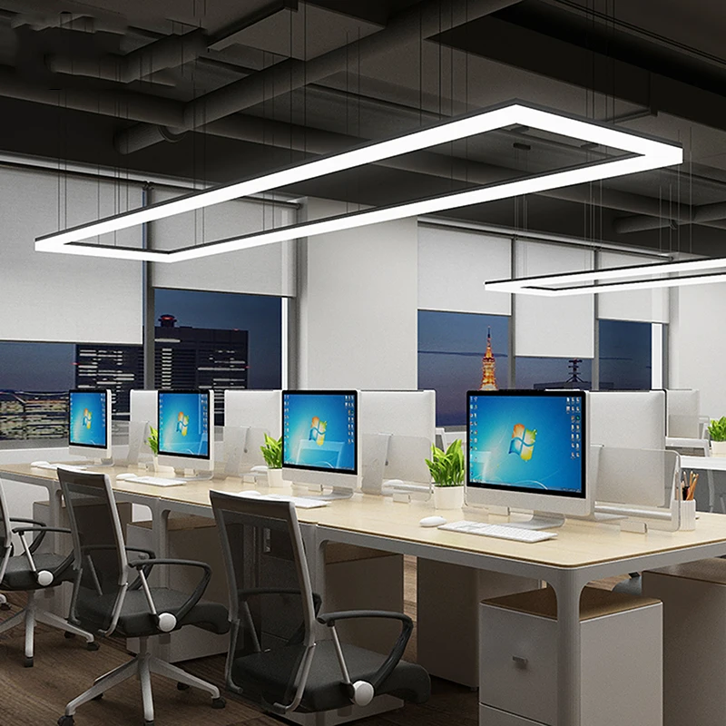 

Long office chandelier creative personality lamps rectangular modern studio simple LED office chandelier
