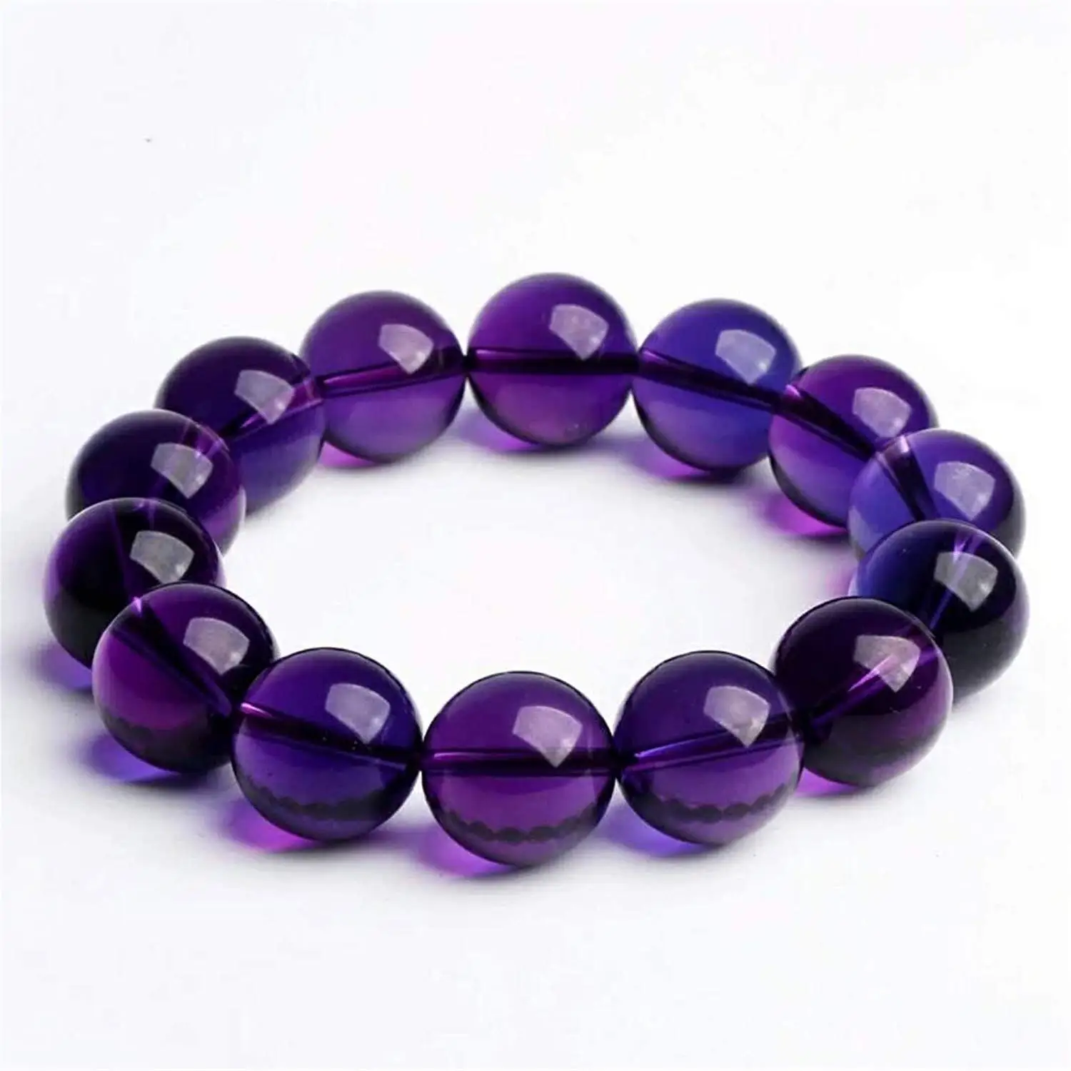 

16mm Uruguay Purple Amethyst Bracelet for Women Crystal Quartz Stretch Round Beads Bracelet AAAAA