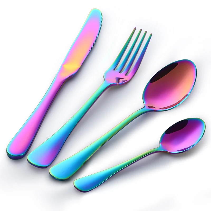 KTL 24 шт красочные столовая посуда из нержавеющей стали набор западные радужные столовые приборы посуда вилка нож чайная ложка столовый набор ножей