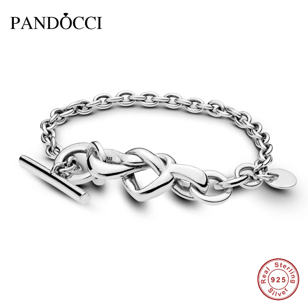 

PANDOCCI Bracelet Knotted Heart Bracelets Women Pulseira Feminina Masculina Pulseras Mujer Silver 925 Sterling jewelry