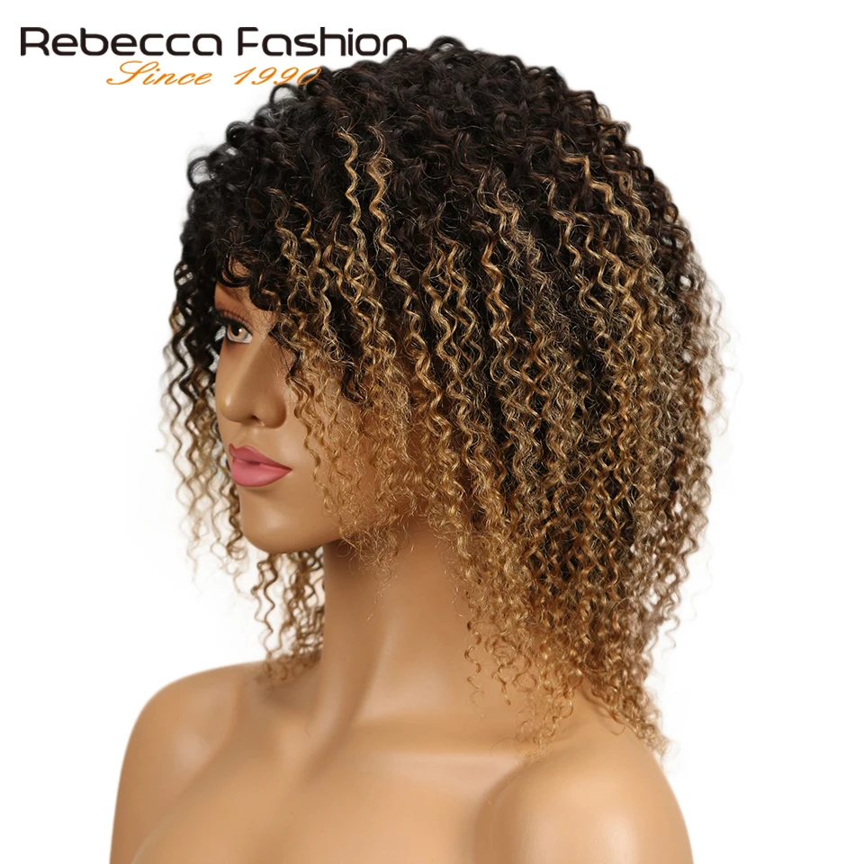 Rebecca Peruvian Remy Hair Kinky Curly Hair Omber Blonde Wig Machine Made Short Human Hair Wigs For Women Color#1B/4/27#99J