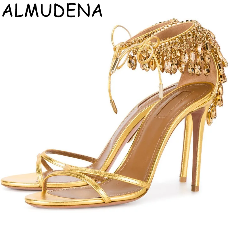 Shining Rhinestone String Beaded Patent leather Suede Lace up Thin High