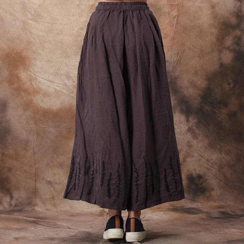 Plus caqui De marrón Vintage 2019 Mujeres Lino brick Las Cintura Red Johnature Primavera Negro Tamaño Bordado Calidad Ancha Algodón Pierna Alta Elástica Pantalones qwH6ERvF