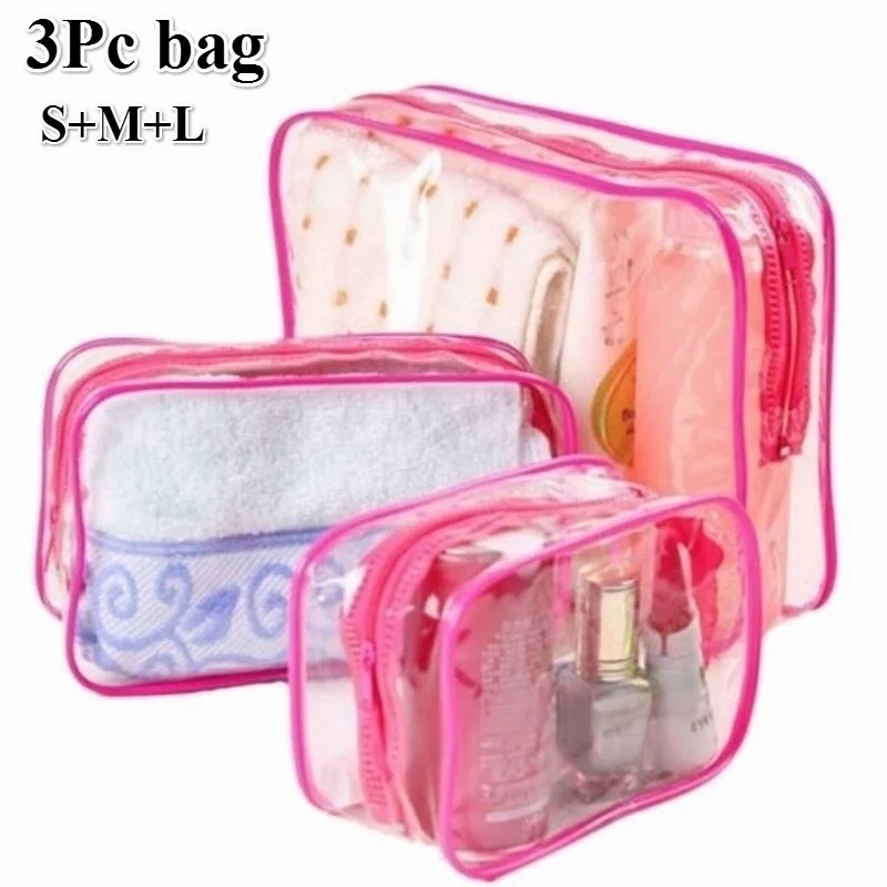 

3Pcs Wash Bag Women Zip Pouch Transparent Waterproof PVC Clear Makeup Cosmetic Bag Toiletry Bags