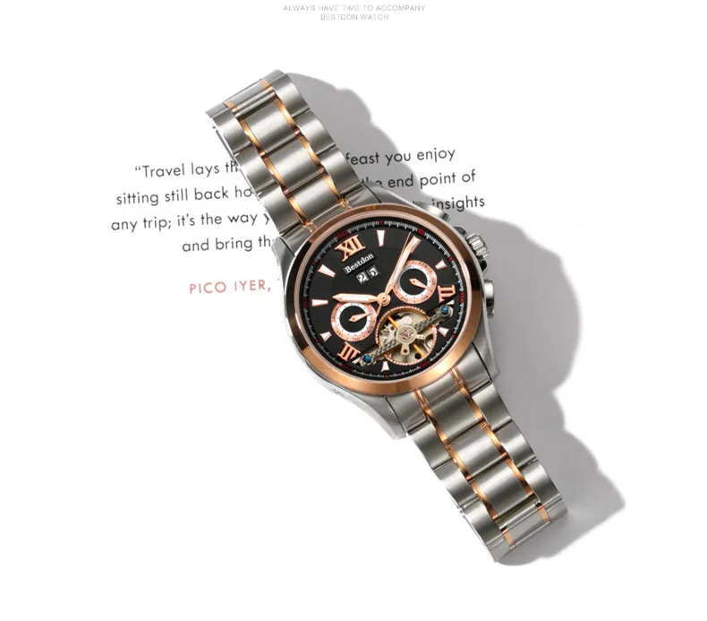 2017 Bestdon механические мужские часы с турбийоном и скелетом из розового золота, полностью Стальные Роскошные брендовые деловые часы Reloj Hombre