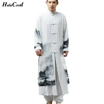 

HALACOOD 2018 Brand China Style Men Cotton Linen Cardigan Coat Trench Jacket Male Loose Shawl Long Kimono Windbreaker Outwear