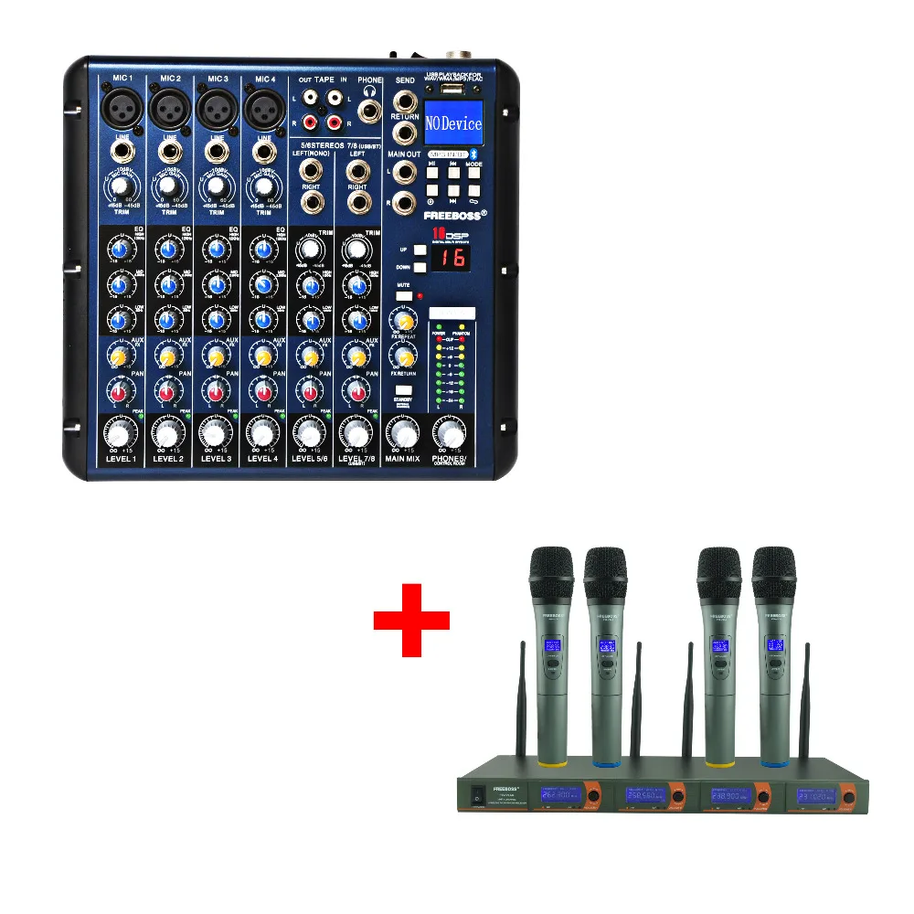 

FREEBOSS FB-V04 VHF Handheld Wireless microphone + SMR8 Audio Mixer