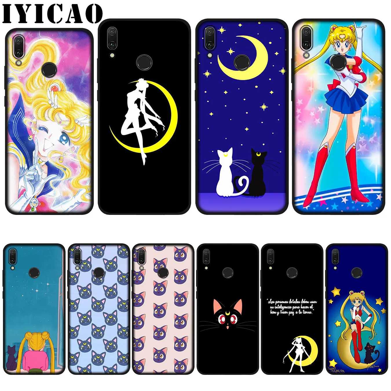 

IYICAO Sailor Moon Luna Ca Soft Case for Huawei P20 Pro P10 P8 P9 P30 Lite Mini 2017 P Smart 2019 Cover