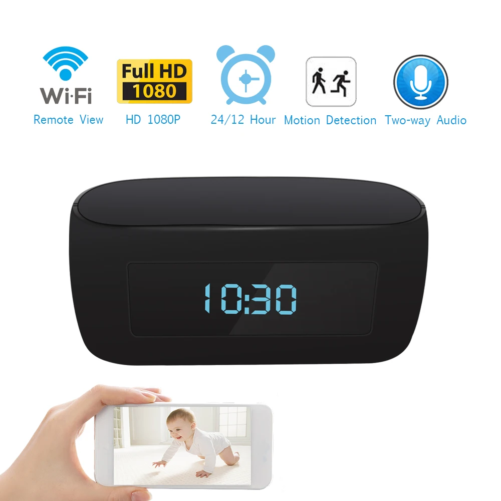 

1080P 2MP HD Mini IP Camera Wireless WI-FI Clock Alarm Audio P2P For Baby Home CCTV Security Surveillance Indoor Camera TF Card