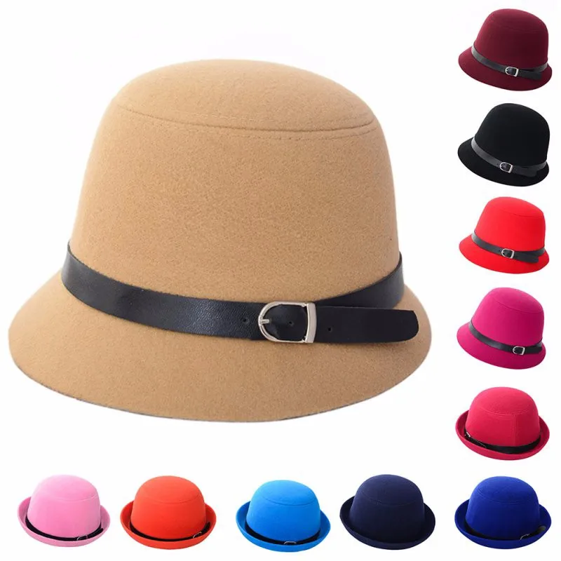 Винтажная Женская фетровая шляпа-котелок с широкими полями разных цветов для пляжа