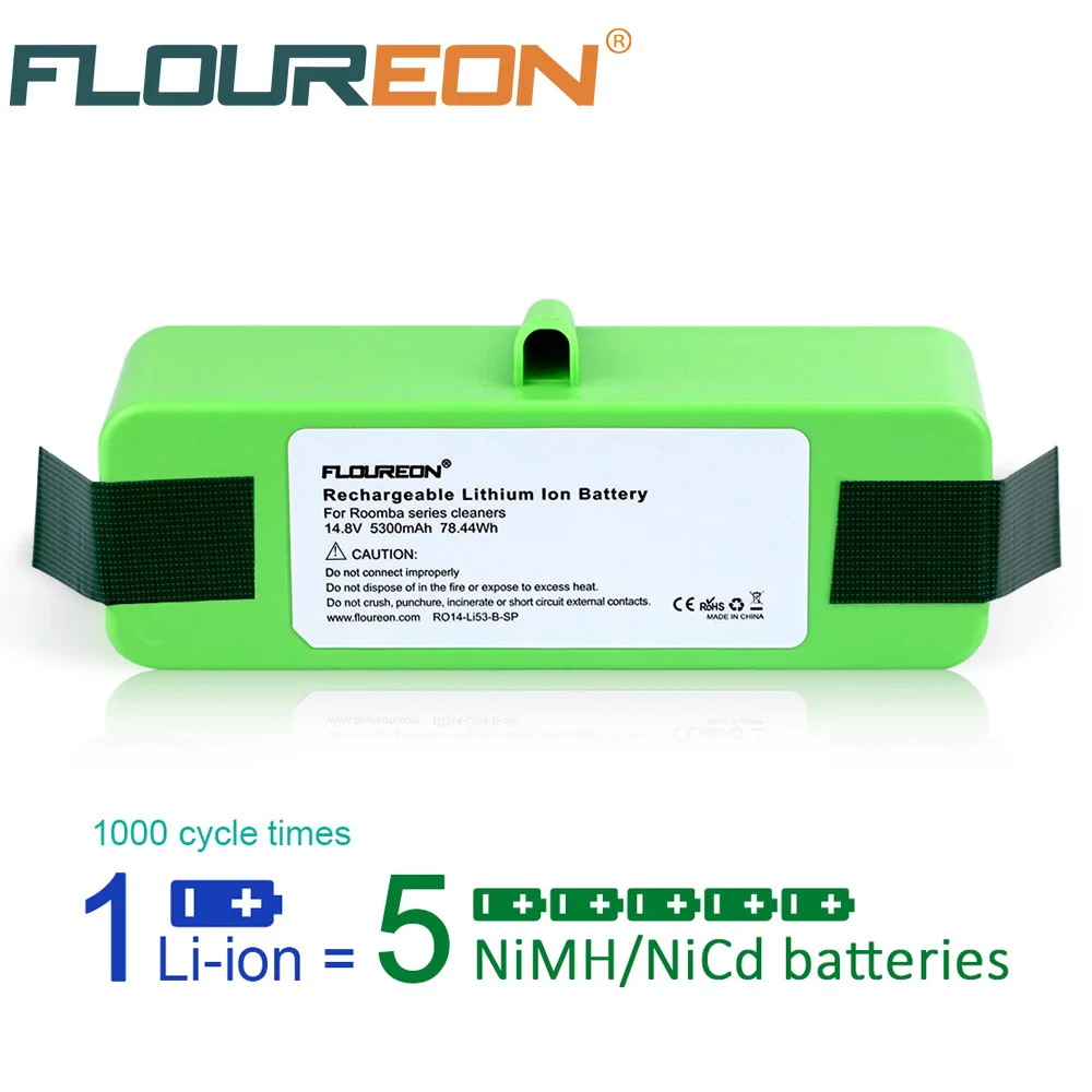 Обновленная батарея Floureon 5300mAh 14 8 V для iRobot Roomba 500 600 700 800 980 Series li ion|Перезаряжаемые