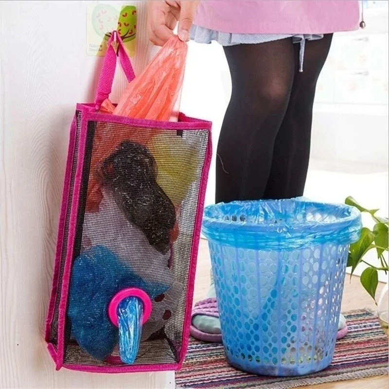 

Kitchen Hanging Type Breathable Mesh Grid Garbage Bags Storage Bag