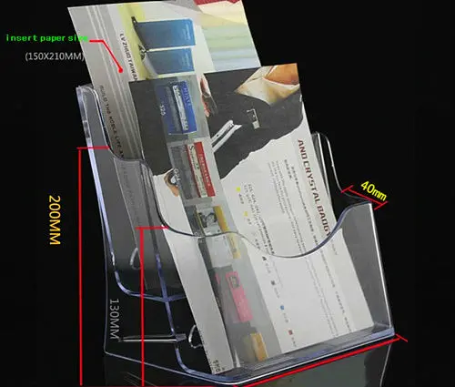 Прозрачный A5 2 яруса Пластик акриловый литературы брошюра Дисплей держатель Подставка для вставки листовки по требованию заказчика для выведения токсинов, 40 шт