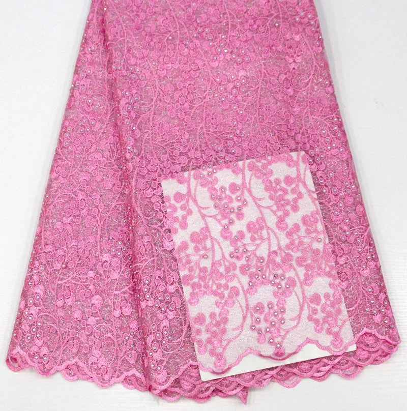 

2018 pink African French Lace Fabric High Quality French Lace Fabric With stone African Lace Fabric For Nigerian Wedding
