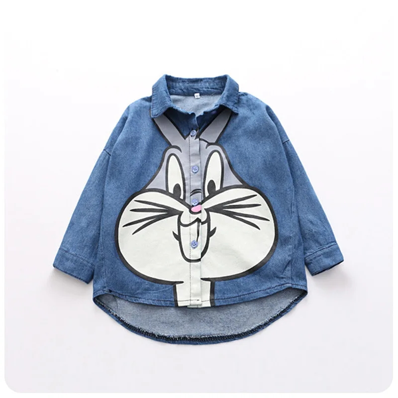 New Fashion Girls Blouse Shirt Long Sleeve Jeans Spring Summer Shirts for Toddler Girl's Outfits Cute Rabbit Print Blouse shirt