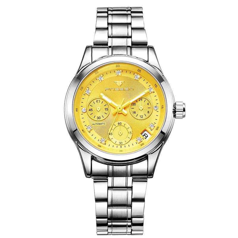 

FNGEEN Gold dial Stainless Steel Band Mechancial Watch Ladies