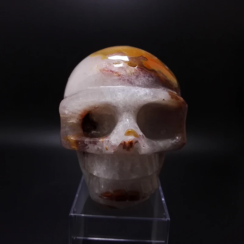

805g Natural Crystal SKULL decoration Stones and Minerals YELL0W agate through the carved by hand