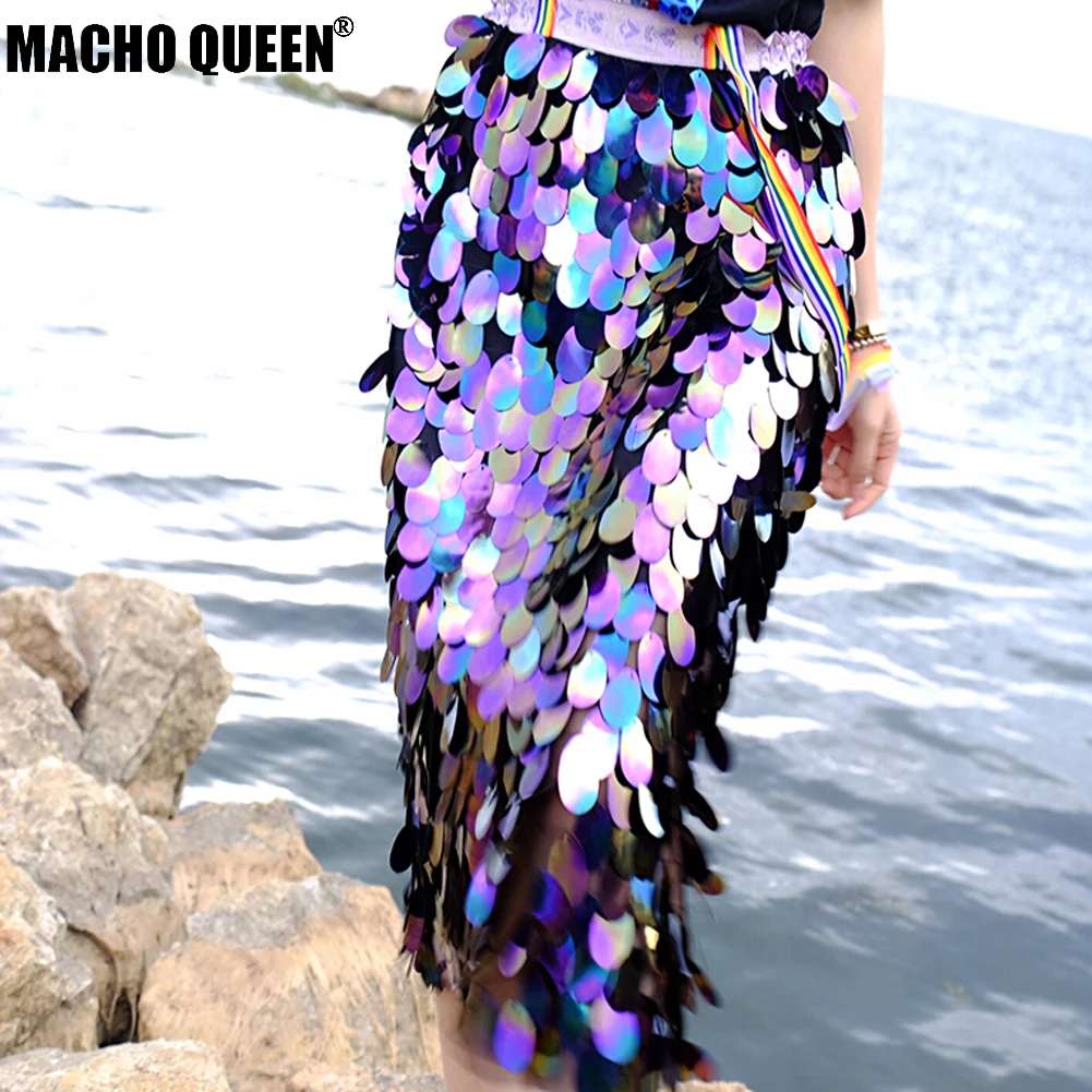 

Holographic Sequined Mermaid Long Suspender Tulle Skirt Fesitval Rave Skirt Clothes Women High Waist Midi Skirt
