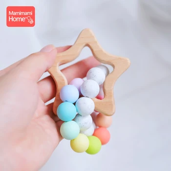 

Mamihome 1pc Baby Wooden Teether Star Nursing Bracelets Gifts Beech Rodent Food Grade Perle Silicone Beads Teething Rattle Toys