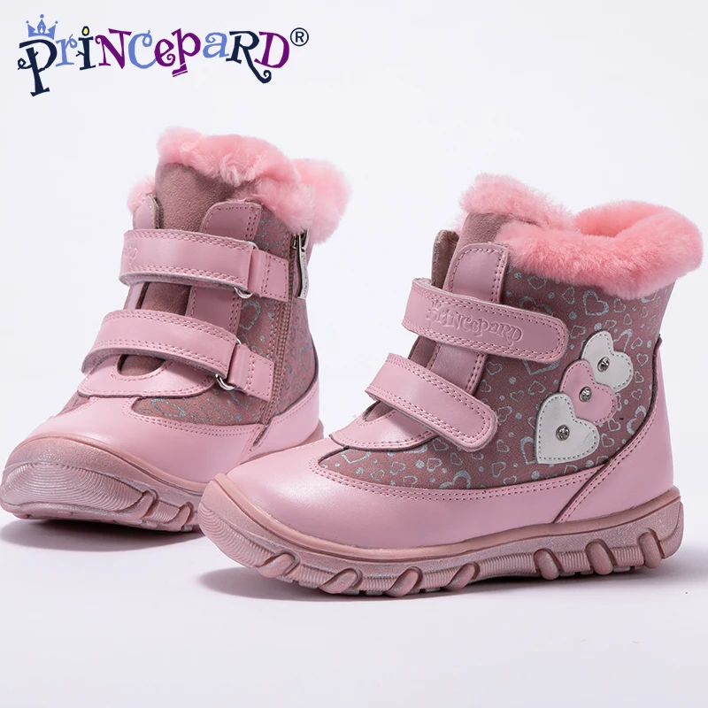 

Princepard 2019 winter orthopedic boots for baby pink kids orthopedic shoes genuine leather upper size 22-28 100% natural fur