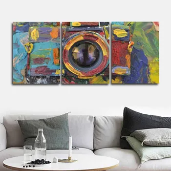 

Laeacco Canvas Calligraphy Painting 3 Panel Graffiti Camera Posters and Prints Wall Art Pictures Living Room Bedroom Home Decor