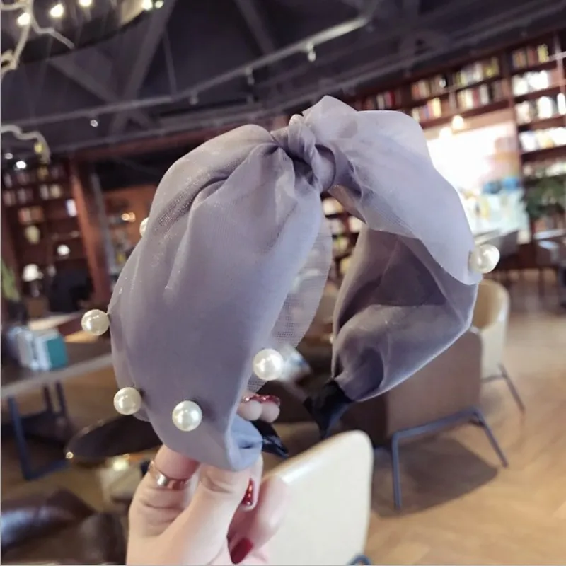 

Fashion boutique princess style hair accessories solid color fabric bud silk yarn beaded wide-brimmed bow headband headband girl