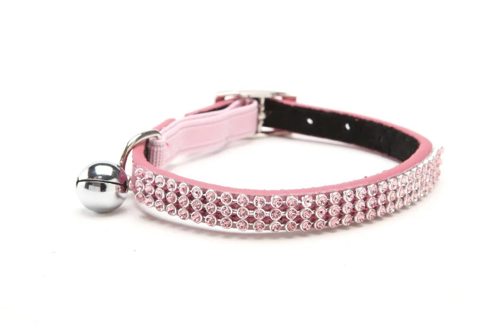 12pcs/lot Genuine Leather Crystal Colourful Rhinestone Elastic Belt With Bell Cat Collar for