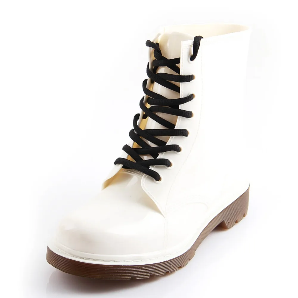 New Women's Leather QUALITY Rain boots Waterproof lace up wellies shoes | Обувь