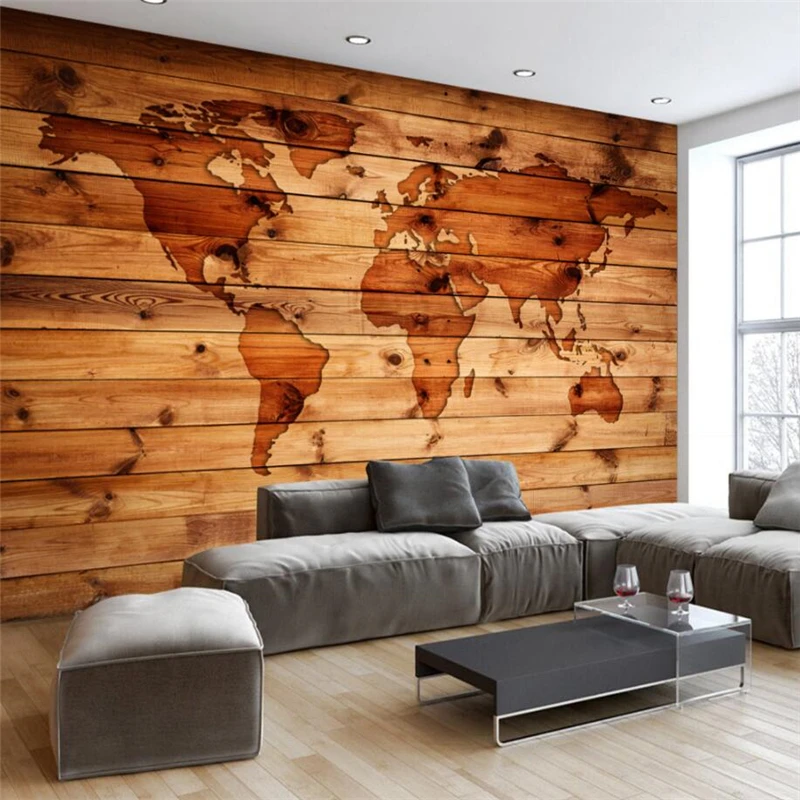 beibehang Custom 3d Wallpaper Continental Retro Vintage World Map Wood Grain Bar Coffee Shop Mural Wall Background | Обустройство