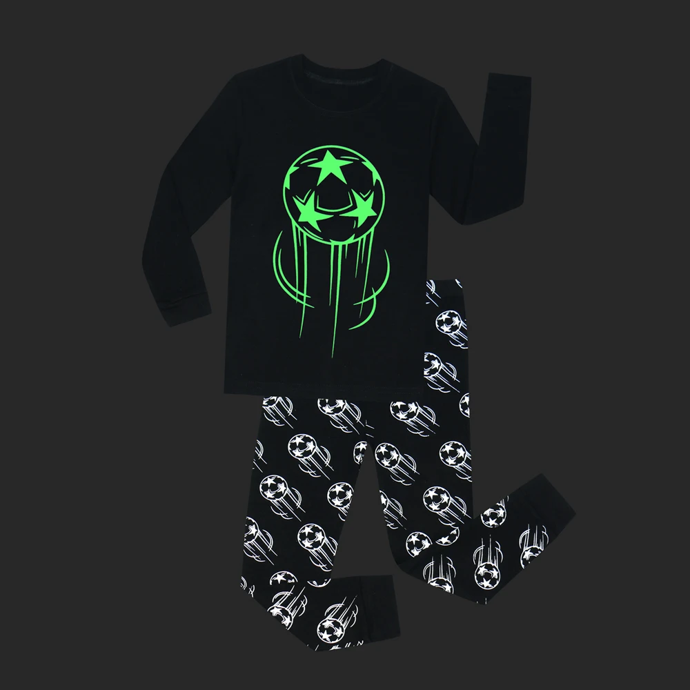 Kids World Cup Soccer Sleepwear Boys Girls Glow in Dark Pajamas Set Luminous Clothing For