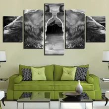 Canvas HD Prints Poster Home Decor Wall Art Framework 5 Piece Abstract Gray Black Wolf Howl Painting Living Room Animal Pictures wall art wolf howl print canvas paintings