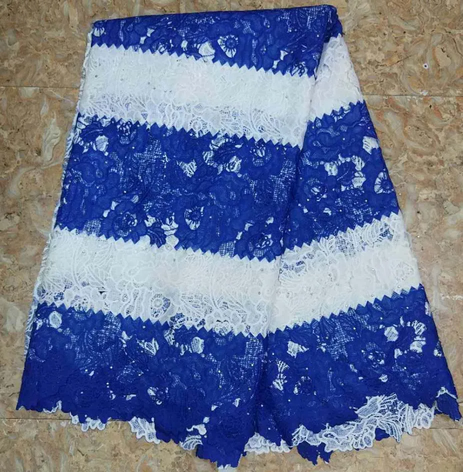 

New Arrival High Quality African Lace fabrics blue and white two colors african Mesh cord Lace /guipure lace Fabrics for wedding