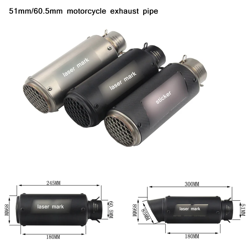 51-61 мм глушитель выхлопной трубы мотоцикла Модифицированная 245-300 мм система глушителя из нержавеющей стали для Z900 R6 R30 CBR1000