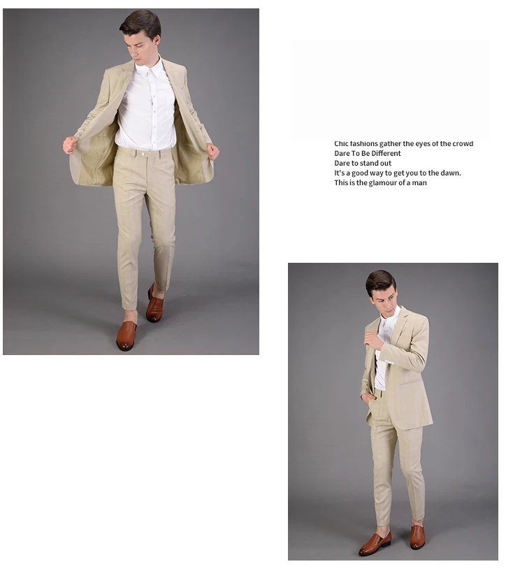 Made high quality 150's worsted wool beige windowpane Men Suit for wedding bridegroom groom suit