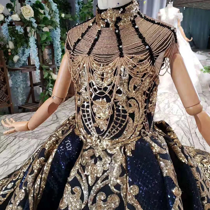 LS11093 Lxury платье для первого причастия 2020 с блестящим высоким воротником золото и
