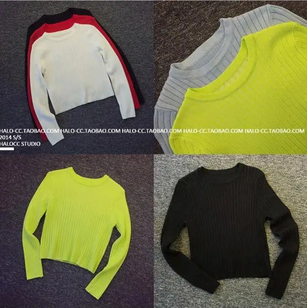 2017 Spring Autumn Tops Women O-neck Long Sleeve Sexy High Waist Sweater knitted Cropped knitwear Women Sweaters Pullovers 1307