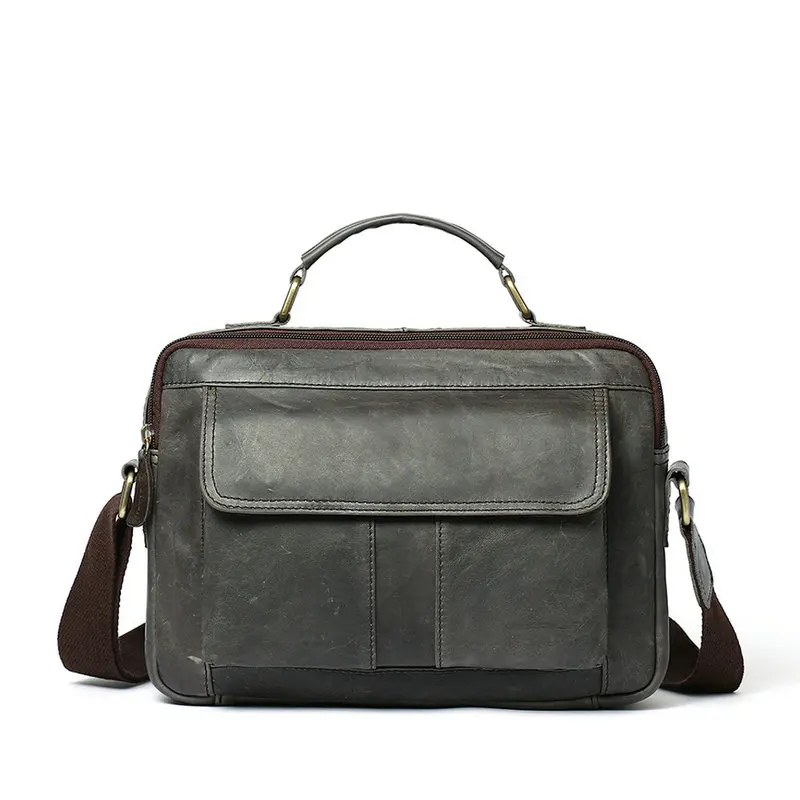 Модный известный бренд, деловой мужской портфель, кожаная сумка, повседневная мужская сумка, сумки через плечо - Цвет: Grey