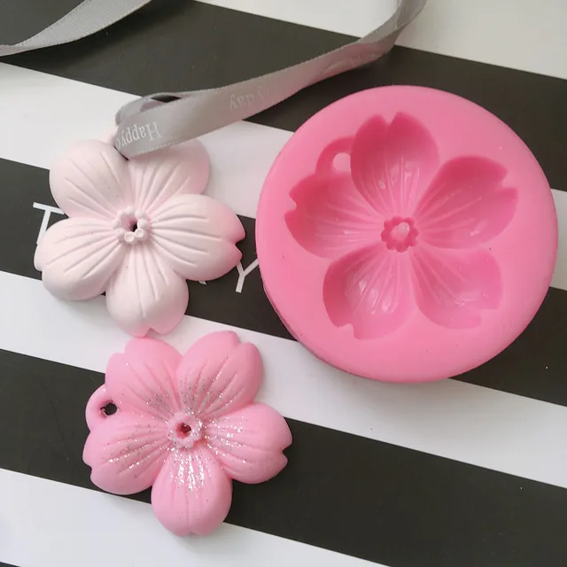 Sakura Flower Shaped Aromatherapy Wax Silicone Mould Cherry Blossoms Sakura Flower Shaped Aromatherapy Wax Silicone Mould Cherry Blossoms Car Pendant Cake Mold Diy Gypsum Plaster