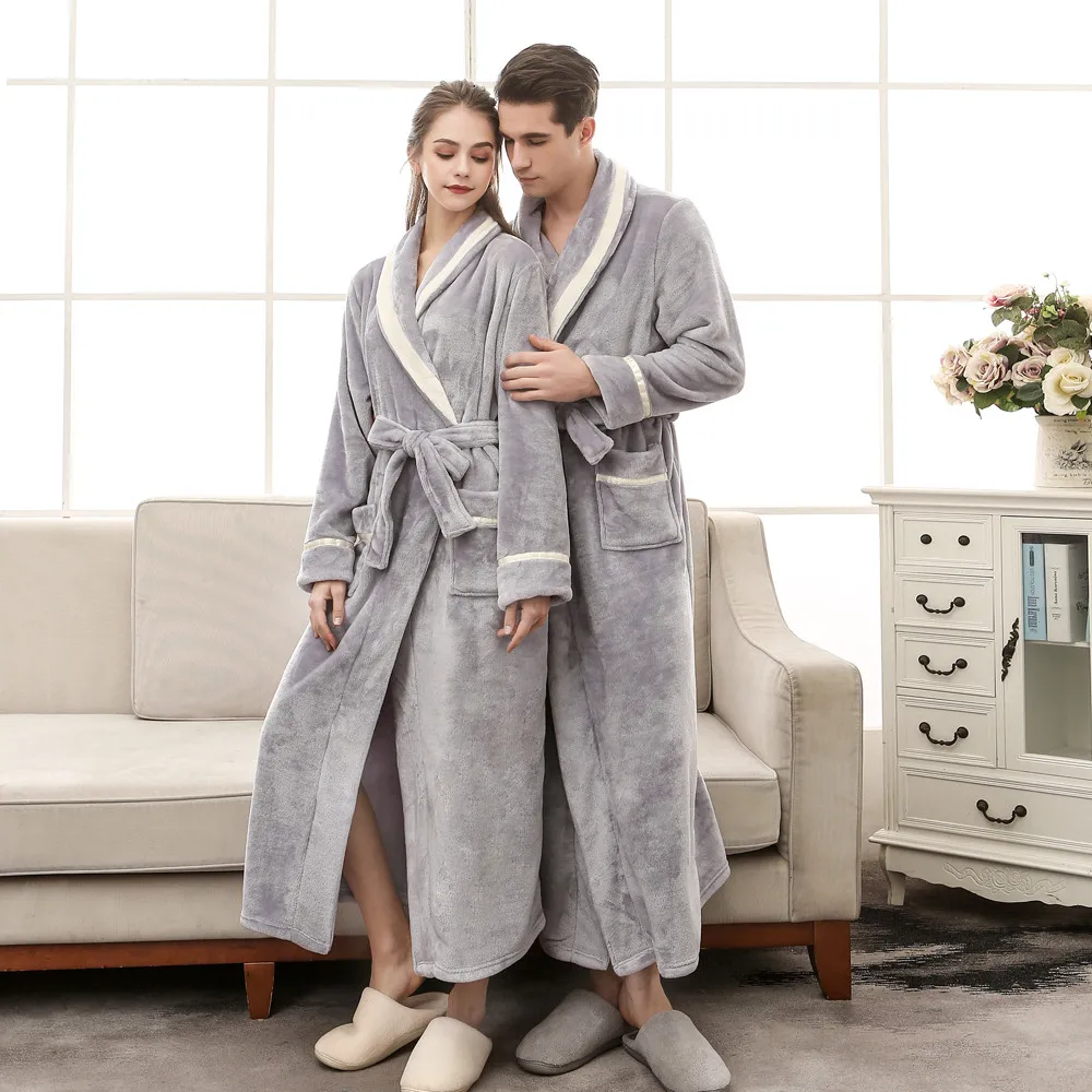 Фланелевые зимние теплые халаты для сна пушистые пижамные комплекты длинный банный халат халаты женский Пеньюар пижамы пальто* S