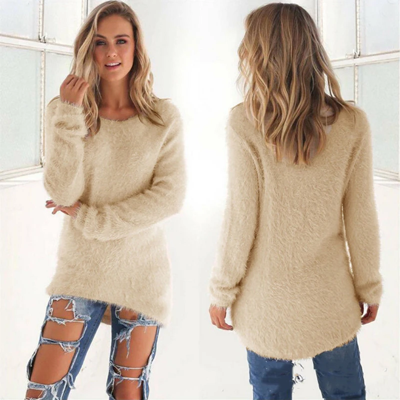

Spring Autumn Women 2019 Sweater Women Round Neck Solid Knitting Sweaters Pullovers Large Size Loose Long Sleeves Women Sweater