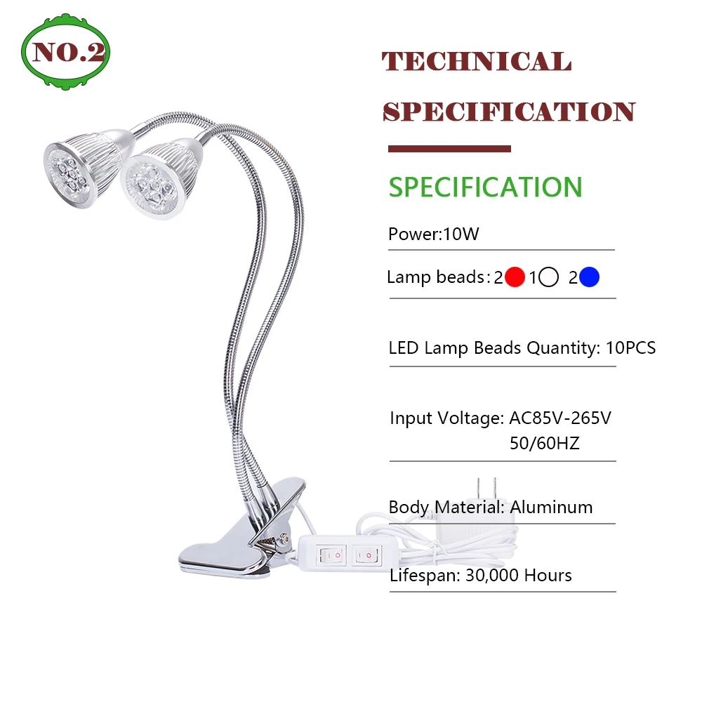 Светодиодный растут огни полный спектр 10 W Fitolamp с зажимом лампы растения Фито лампы для растений цветы саженцы Крытый парниковых