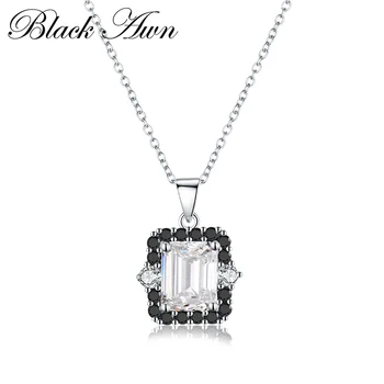 

Office 5.4g Genuine 925 Sterling Silver Jewelry Timeline Necklace for Women Black Stone Heart Necklaces Pendants P176