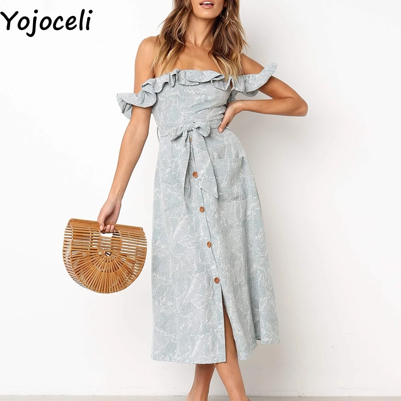 Женское длинное платье с оборками Yojoceli элегантное пляжное Бохо открытыми