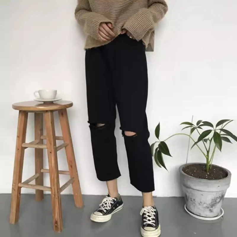 Jeans Women Spring Summer Trendy Simple Korean Style All-match Solid Hole Soft High Waist Streetwear Womens Trousers Chic Casual Jeans Women Spring Summer Trendy Simple Korean Style All-match Solid Hole Soft High Waist Streetwear Womens Trousers Chic Casual