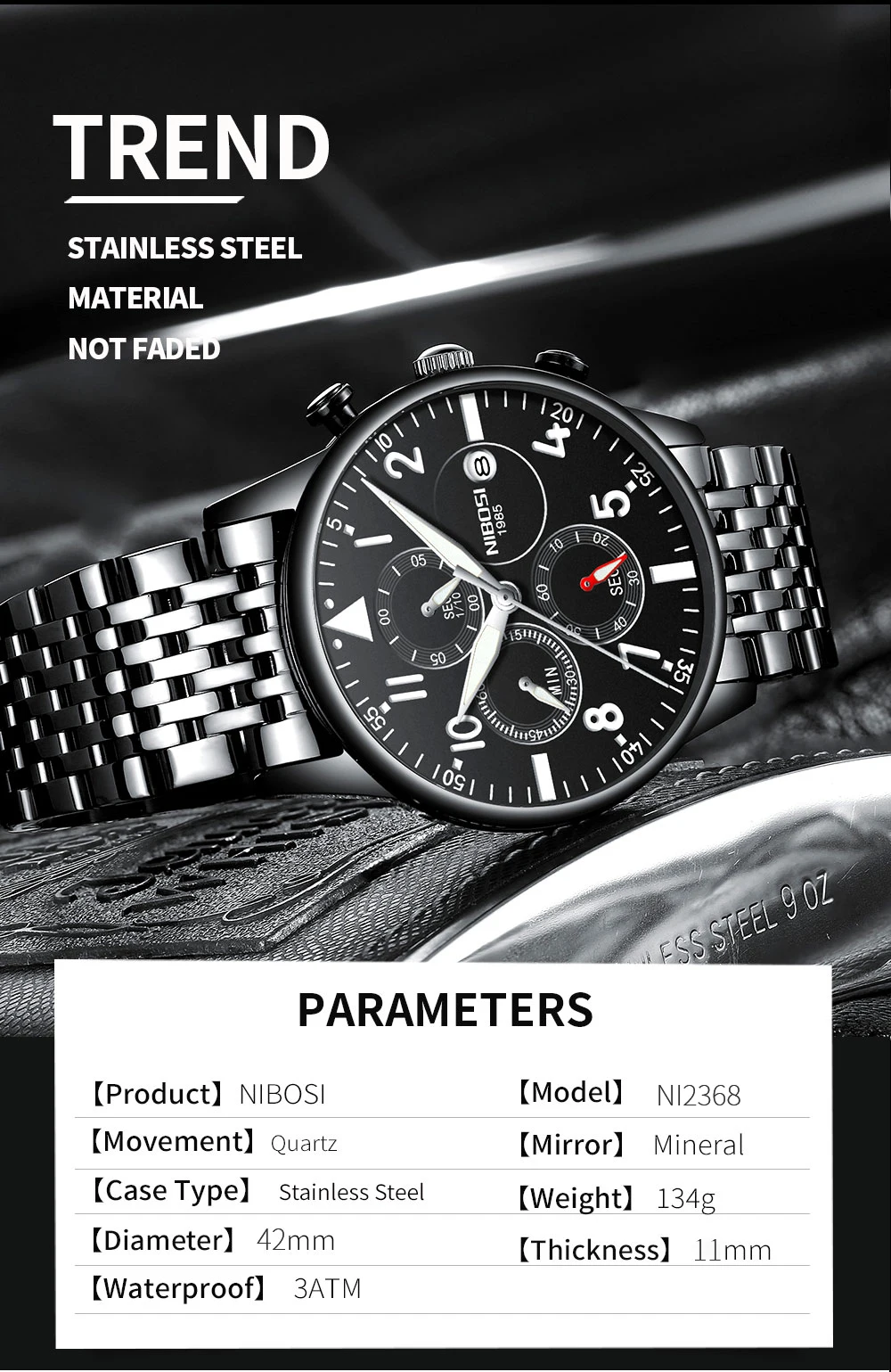 Rologios Masculinos NIBOSI Mens Watches Top Luxury Brand Mens Steel Bracelet Quartz Watch Analog Wristwatch Waterproof Saat (2)