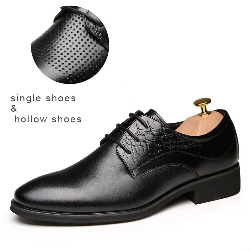 

BACKCAMEL New Men's Leather Dress Shoes Business Hollow Loafers Breathable Casual Footwear Increase Breathable Oxford Size 37-44