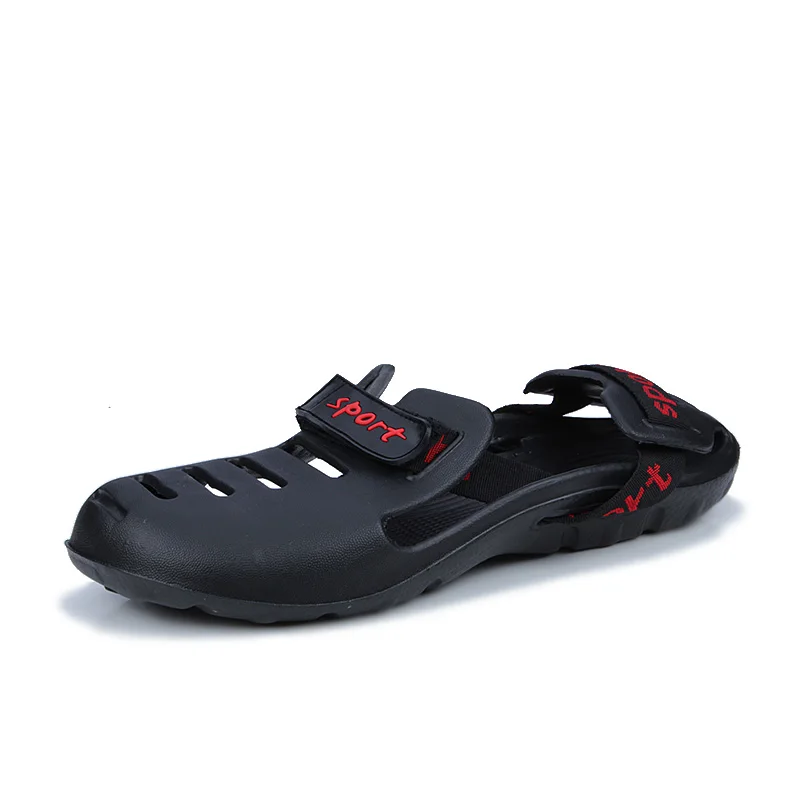 Большой размер; дизайн; летние мужские пляжные сандалии для воды; студенческие уличные водонепроницаемые шлепанцы; однотонная Молодежная крутая дышащая Спортивная обувь - Цвет: Черный