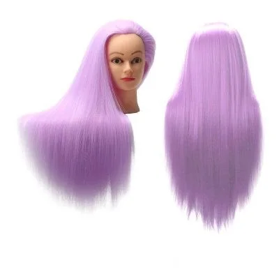 

CAMMITEVER Light Purple Training Head Professional Bride Hairdressing Mannequin Dolls Good Synthetic Thick Hair Mannequin Head
