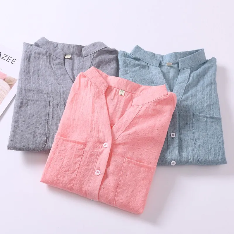 

2018 new Korean Style Women Shirts Autumn White V-Neck Blouses Casual Tops Female Blusas Fashion Camisa Cotton Summer Clothes